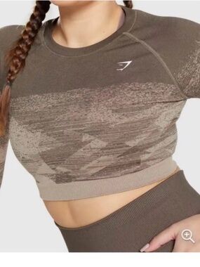 Gym Shark Adapt Ombré Crop Top and matching biker shorts in Brown Sz Large